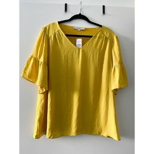 Loft Yellow Short Ruffle Sleeve Blouse